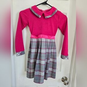 Pink and Gray Plaid Dress with Collar
